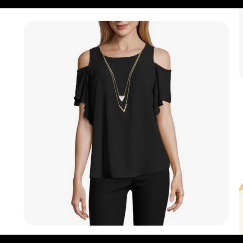 BCX juniors ruffled sleeve cold-sh black top